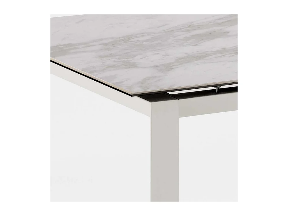 Ausziehbarer Esszimmer Tisch in Weiß und Hellgrau Keramikplatte