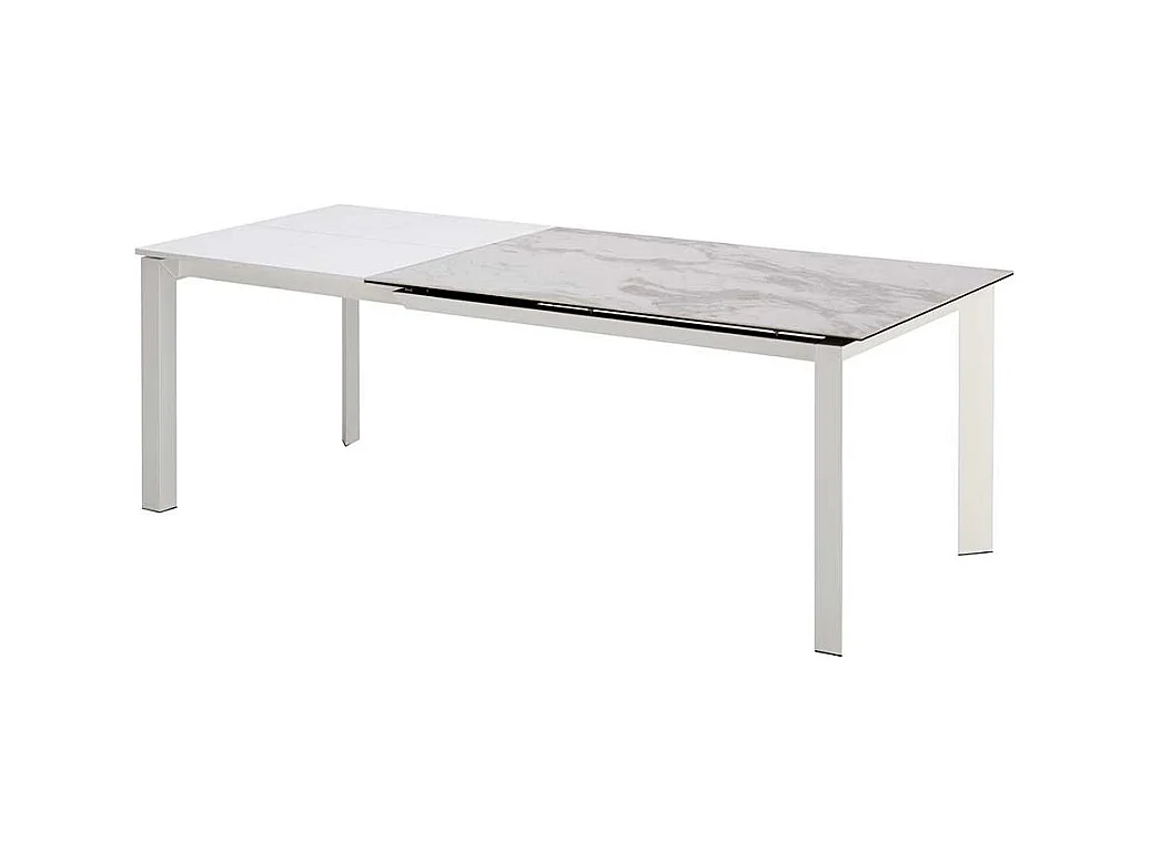 Ausziehbarer Esszimmer Tisch in Weiß und Hellgrau Keramikplatte