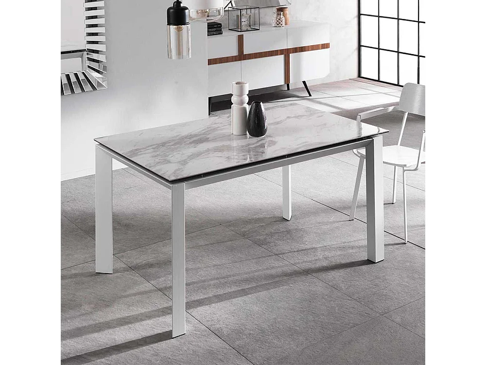 Ausziehbarer Esszimmer Tisch in Weiß und Hellgrau Keramikplatte