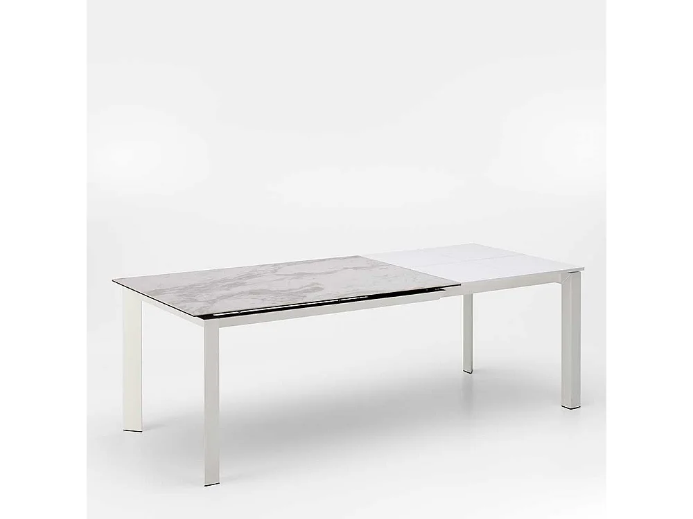 Ausziehbarer Esszimmer Tisch in Weiß und Hellgrau Keramikplatte