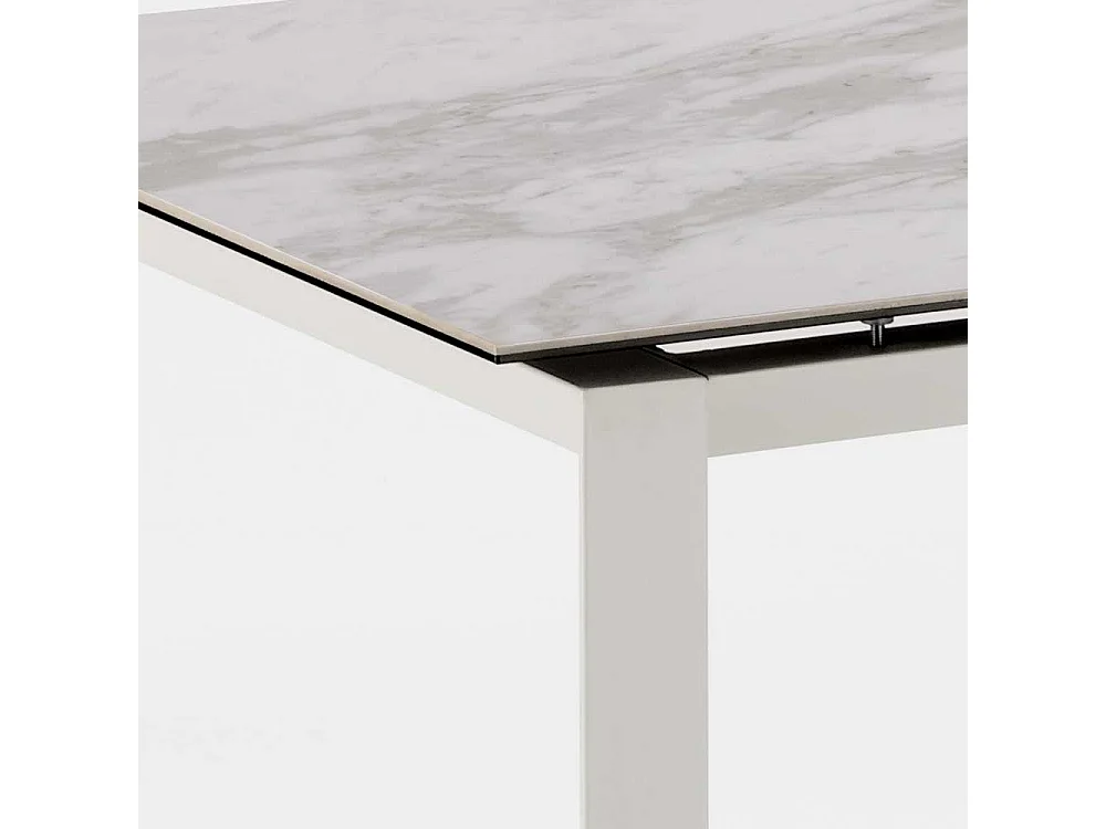 Ausziehbarer Esszimmer Tisch in Weiß und Hellgrau Keramikplatte