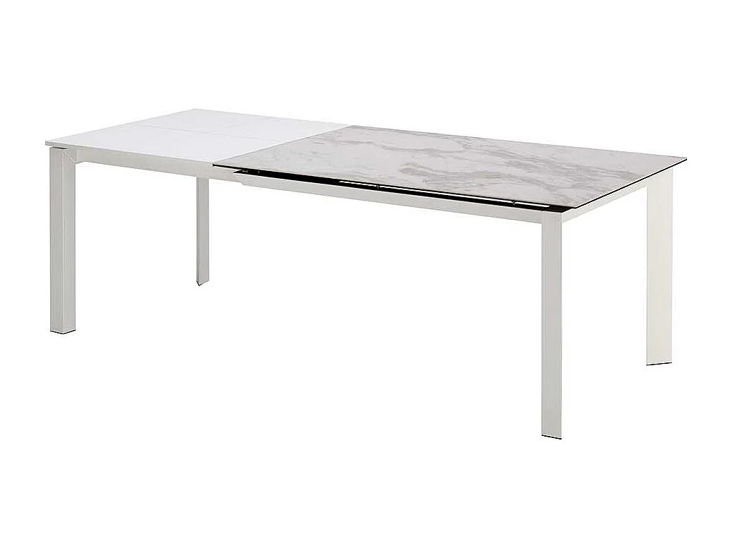 Ausziehbarer Esszimmer Tisch in Weiß und Hellgrau Keramikplatte