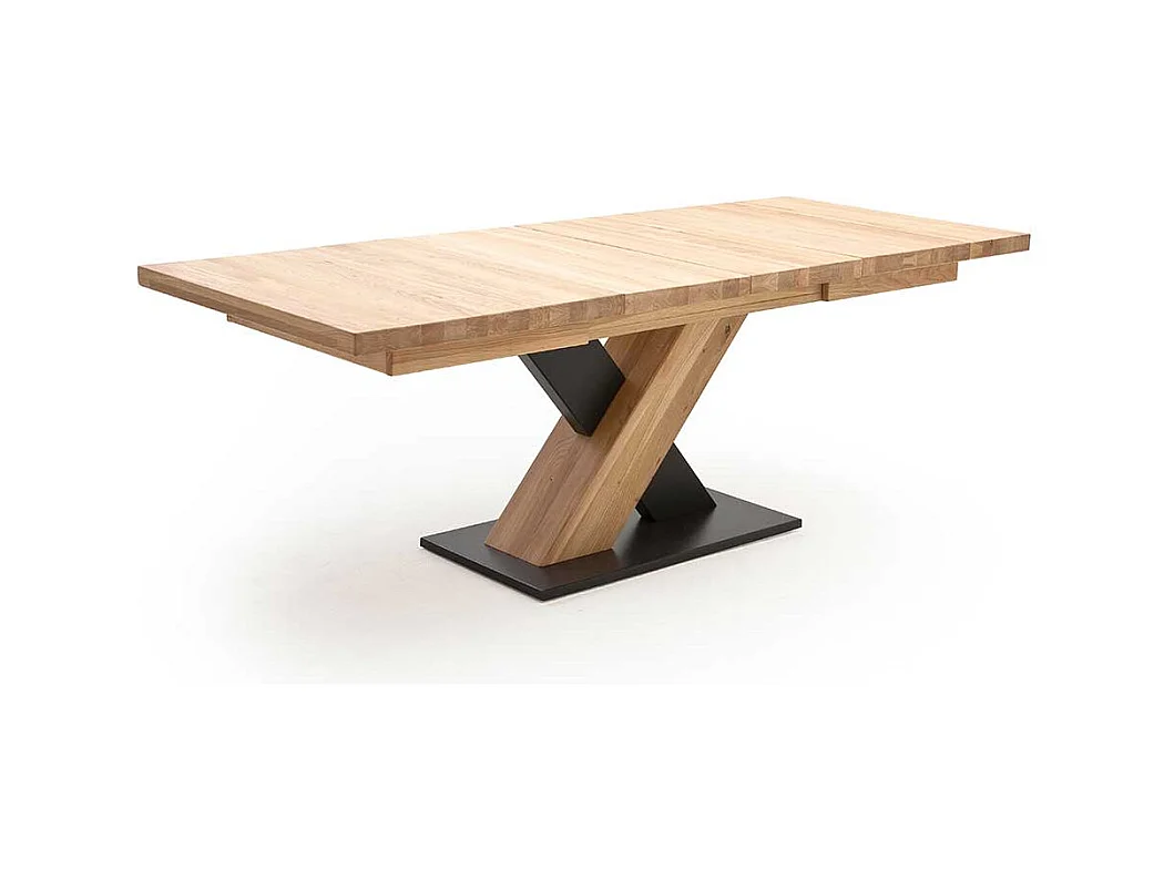 Ausziehbarer Tisch in Eiche Bianco und Schwarz Säulengestell