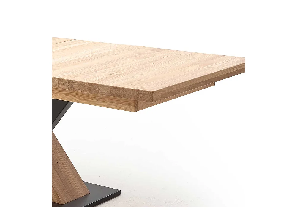 Ausziehbarer Tisch in Eiche Bianco und Schwarz Säulengestell