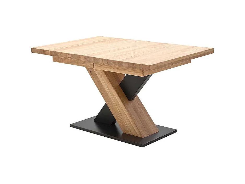 Ausziehbarer Tisch in Eiche Bianco und Schwarz Säulengestell