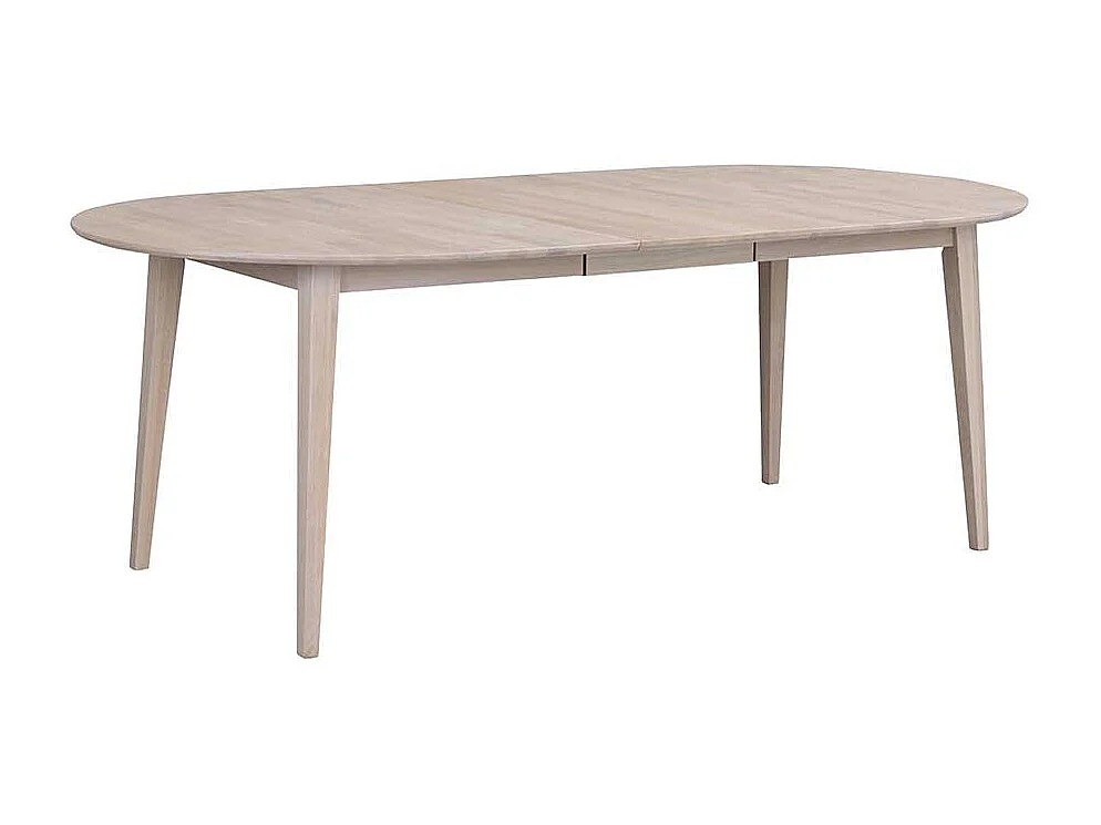 Ovaler Esstisch aus Eiche massiv in White Wash Optik ausziehbar