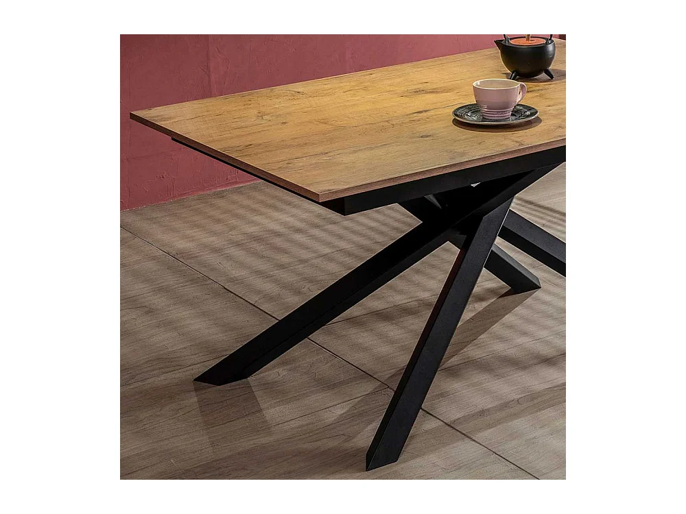 Ausziehbarer Esszimmertisch in Eichefarben und Schwarz Mikado Fußgestell