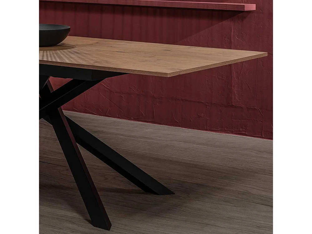 Ausziehbarer Esszimmertisch in Eichefarben und Schwarz Mikado Fußgestell