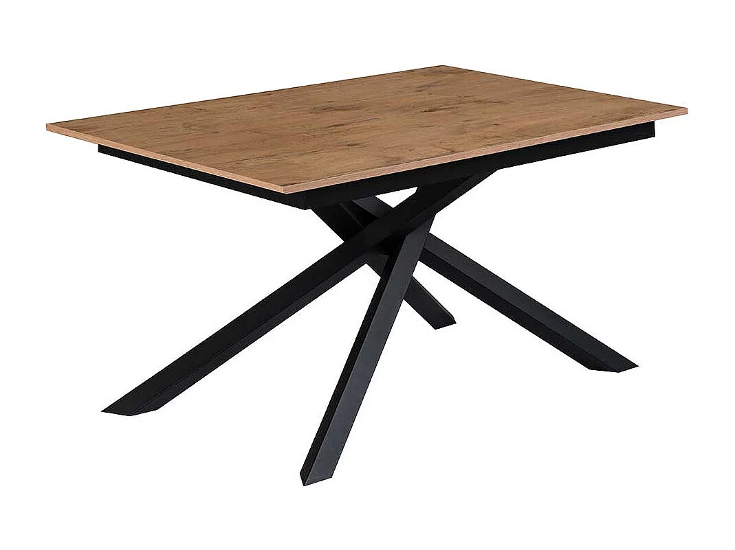 Ausziehbarer Esszimmertisch in Eichefarben und Schwarz Mikado Fußgestell