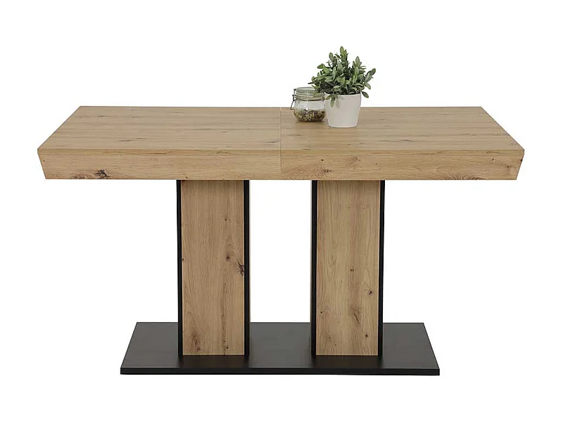 Küchen Tisch ausziehbar mit zwei Einlegeplatten Wildeichefarben & Schwarz