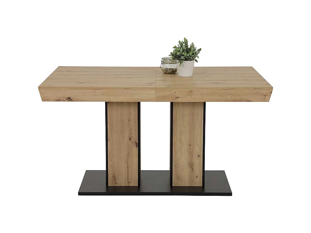 Küchen Tisch ausziehbar mit zwei Einlegeplatten Wildeichefarben & Schwarz