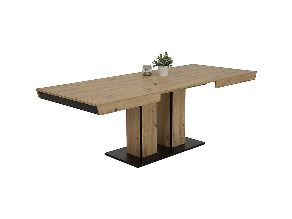 Küchen Tisch ausziehbar mit zwei Einlegeplatten Wildeichefarben & Schwarz