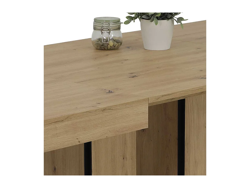 Küchen Tisch ausziehbar mit zwei Einlegeplatten Wildeichefarben & Schwarz