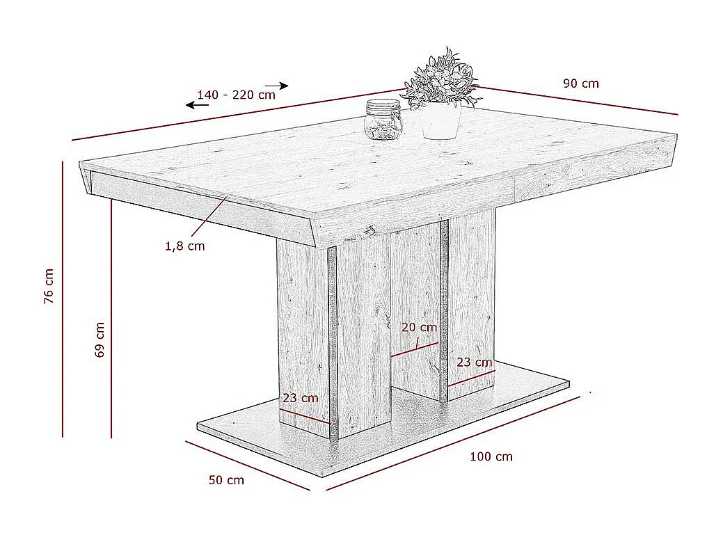 Küchen Tisch ausziehbar mit zwei Einlegeplatten Wildeichefarben & Schwarz