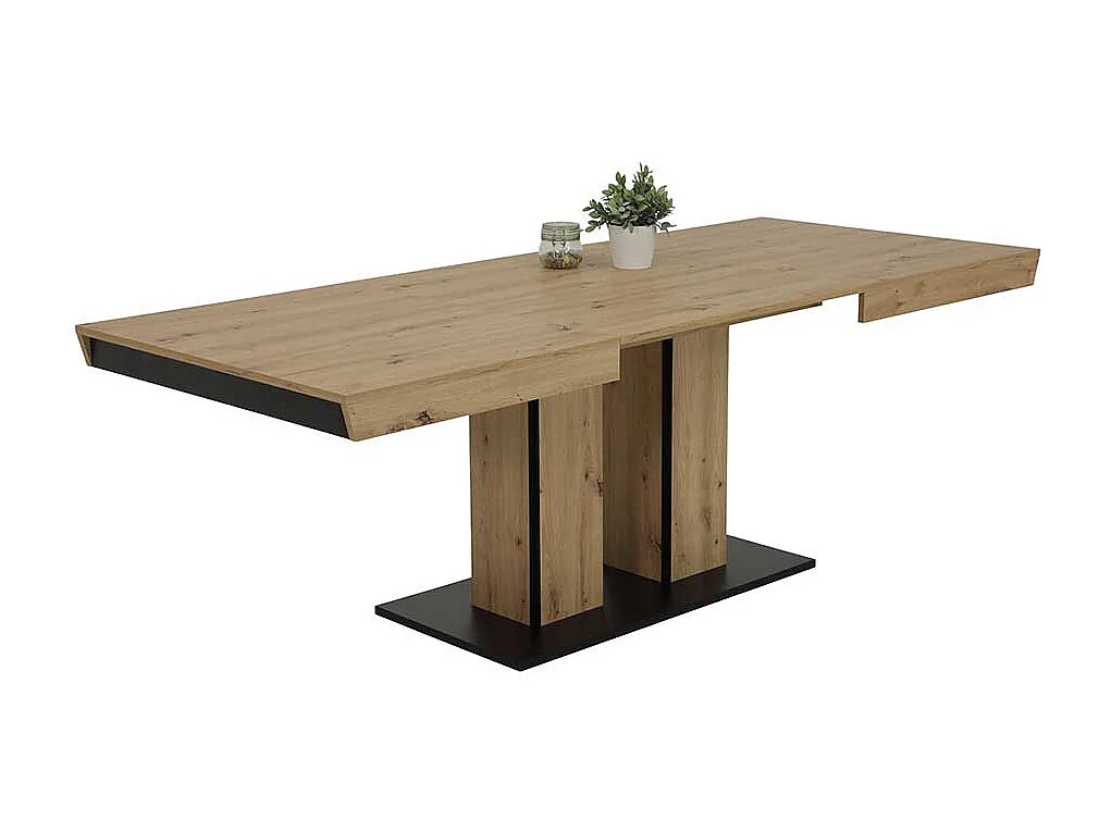 Küchen Tisch ausziehbar mit zwei Einlegeplatten Wildeichefarben & Schwarz