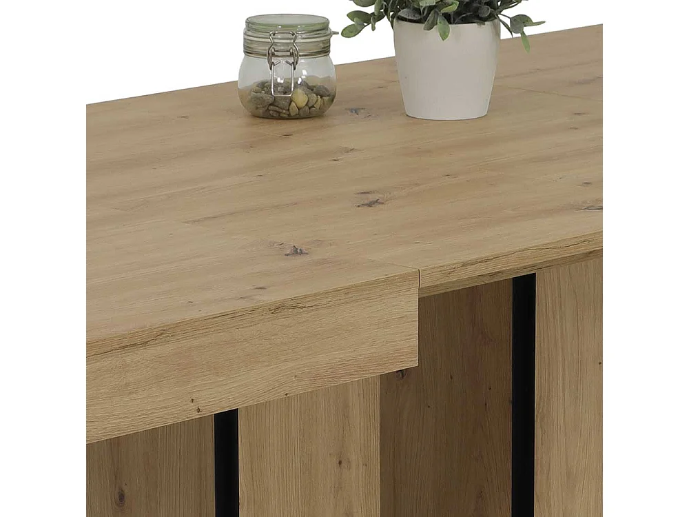 Küchen Tisch ausziehbar mit zwei Einlegeplatten Wildeichefarben & Schwarz