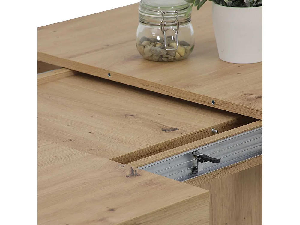 Küchen Tisch ausziehbar mit zwei Einlegeplatten Wildeichefarben & Schwarz