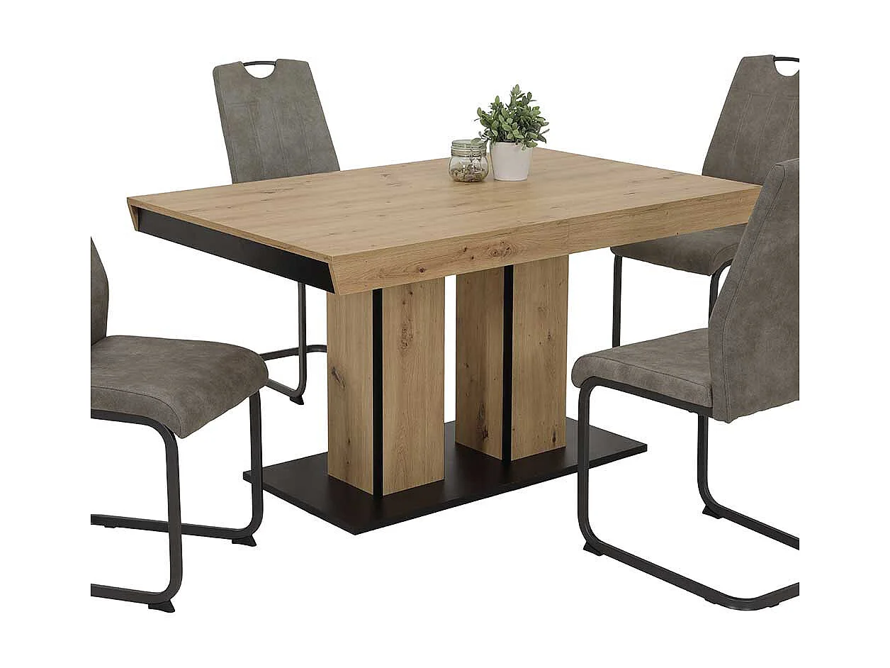 Küchen Tisch ausziehbar mit zwei Einlegeplatten Wildeichefarben & Schwarz