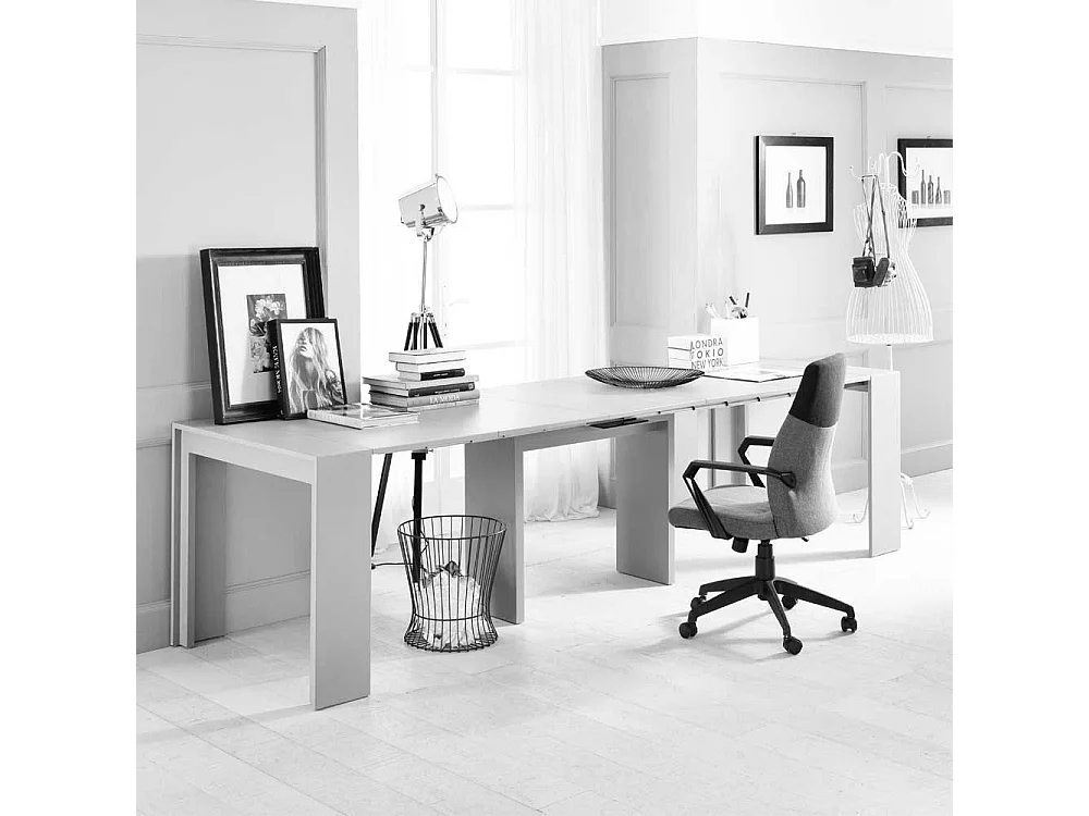 Design Schreibtisch in Weiß ausziehbar