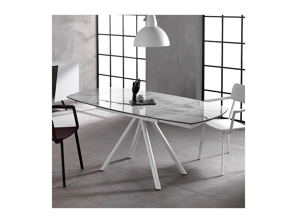 Ausziehbarer Esszimmertisch mit Keramikplatte Hellgrau und Weiß