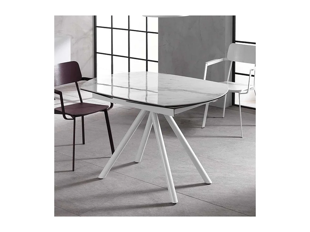 Ausziehbarer Esszimmertisch mit Keramikplatte Hellgrau und Weiß