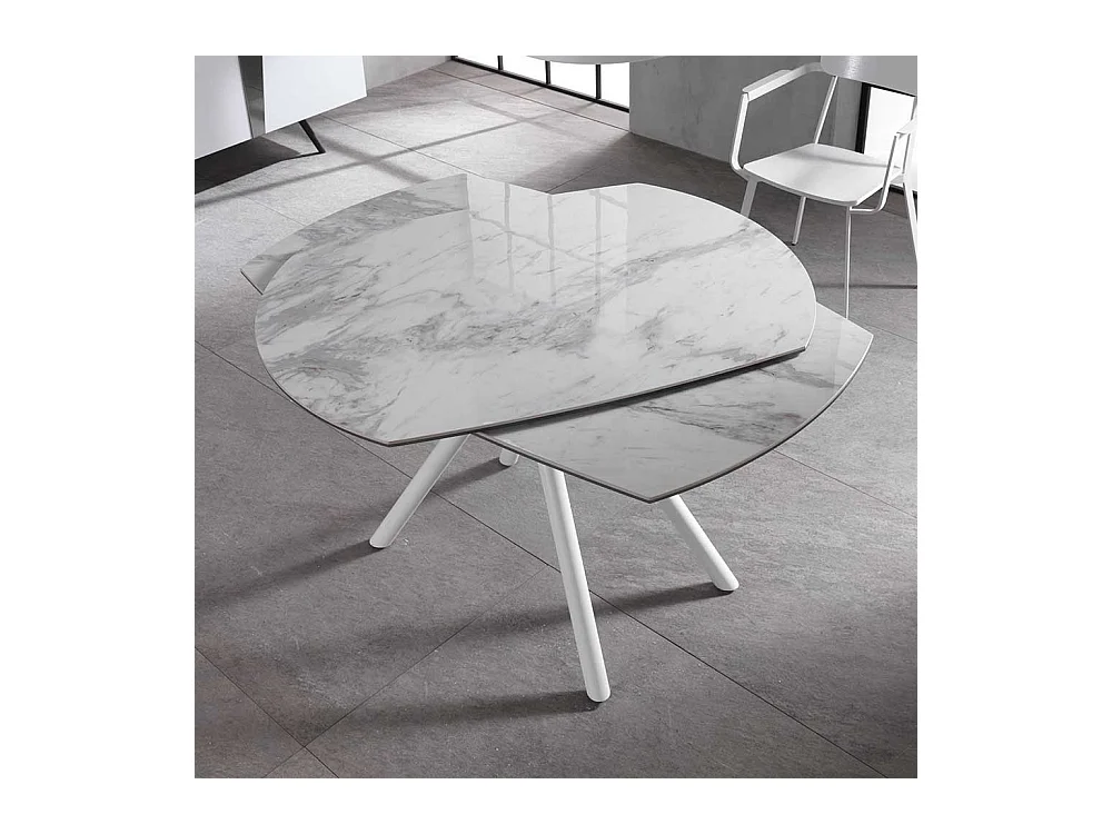 Ausziehbarer Esszimmertisch mit Keramikplatte Hellgrau und Weiß