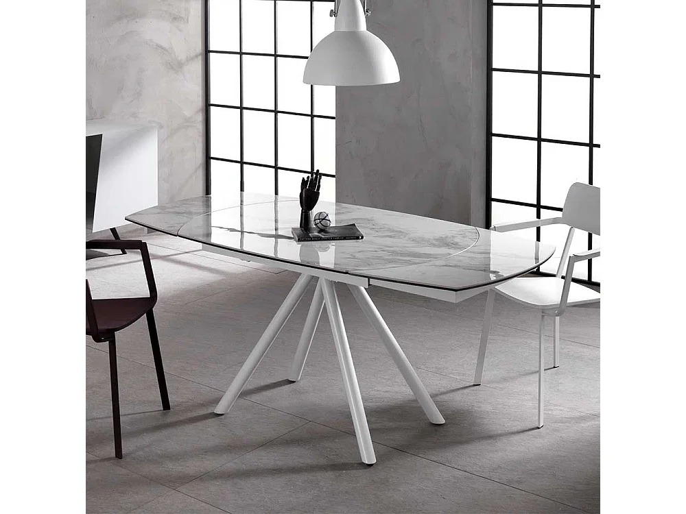 Ausziehbarer Esszimmertisch mit Keramikplatte Hellgrau und Weiß