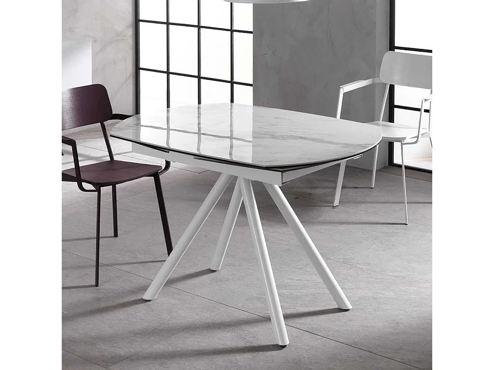 Ausziehbarer Esszimmertisch mit Keramikplatte Hellgrau und Weiß