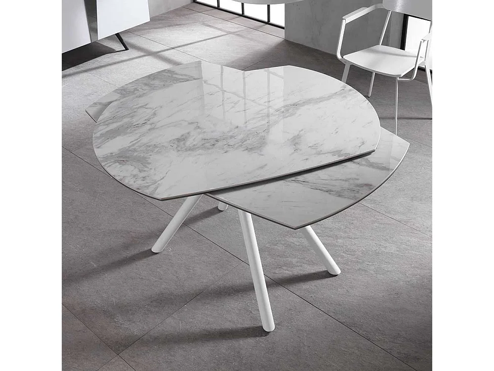 Ausziehbarer Esszimmertisch mit Keramikplatte Hellgrau und Weiß