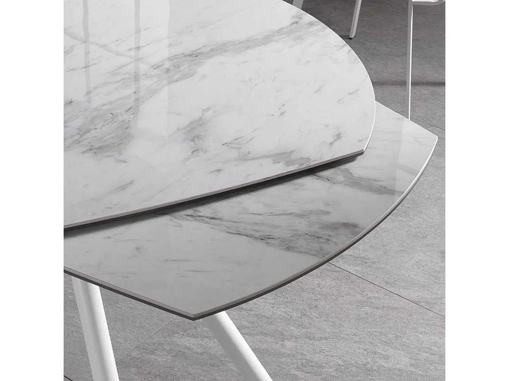 Ausziehbarer Esszimmertisch mit Keramikplatte Hellgrau und Weiß