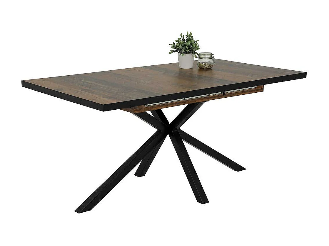 Moderner Esstisch in Holz Antik Optik und Schwarz ausziehbar