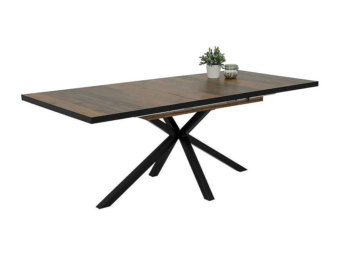 Moderner Esstisch in Holz Antik Optik und Schwarz ausziehbar