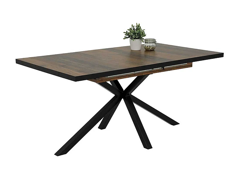 Moderner Esstisch in Holz Antik Optik und Schwarz ausziehbar