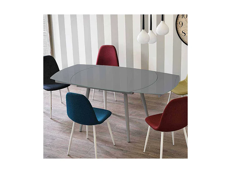 Design Küchentisch in Grau Glas abgerundet ausziehbar