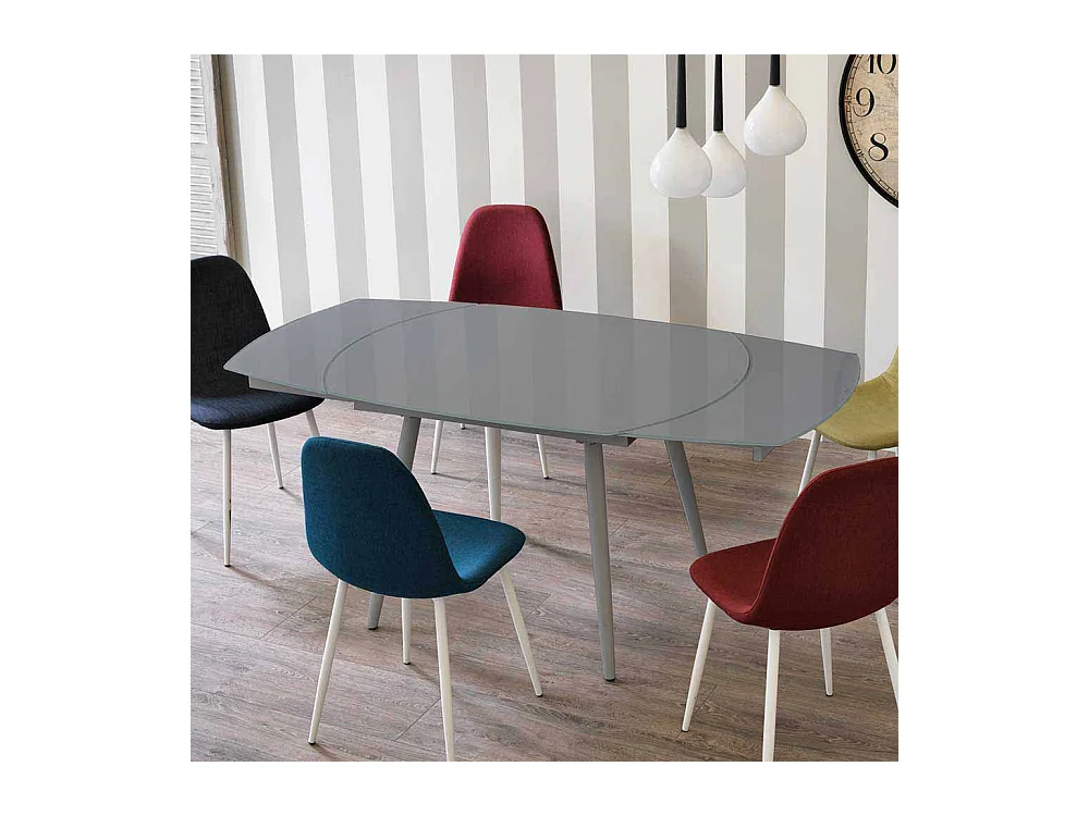 Design Küchentisch in Grau Glas abgerundet ausziehbar