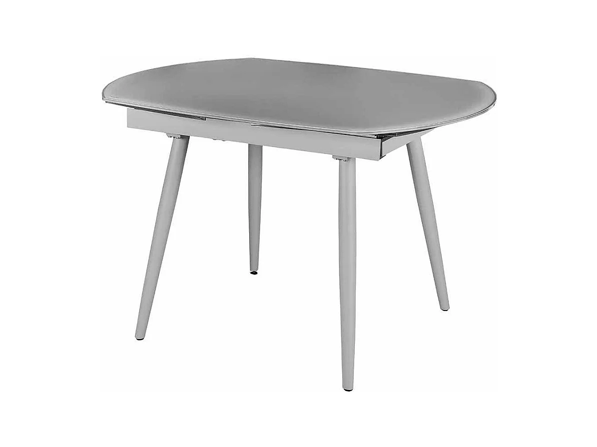 Design Küchentisch in Grau Glas abgerundet ausziehbar