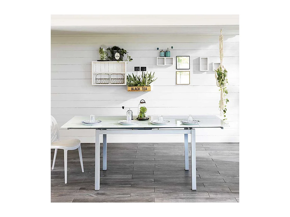 Ausziehbarer Tisch in Weiß Glasplatte