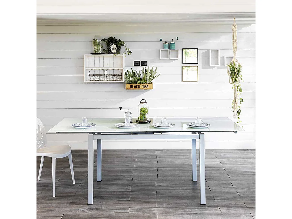 Ausziehbarer Tisch in Weiß Glasplatte