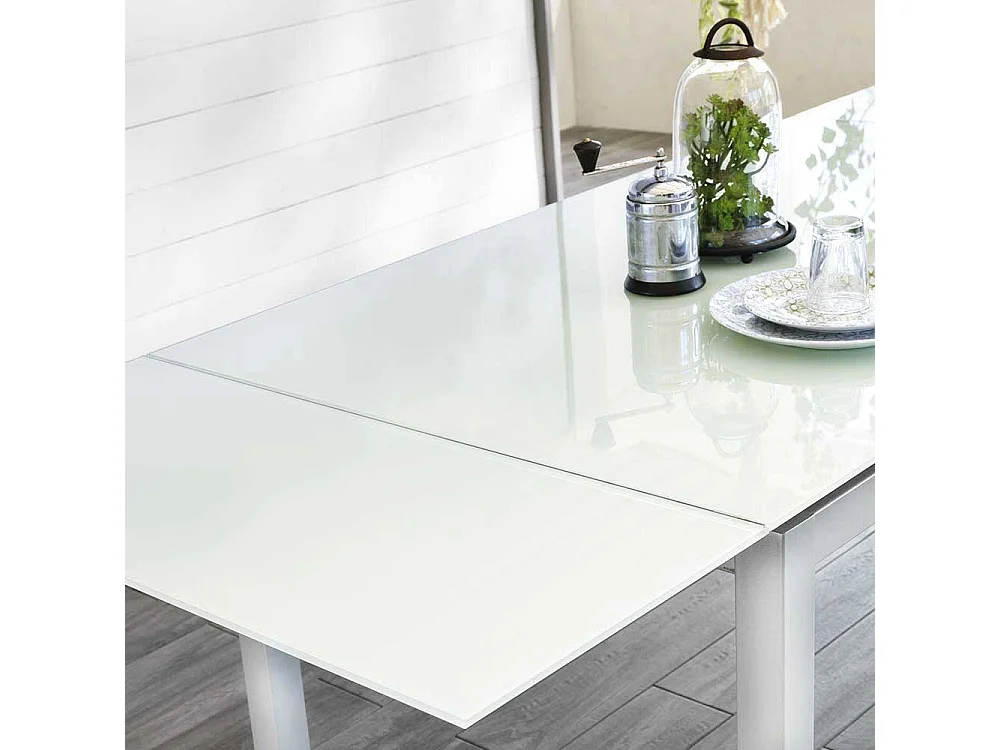 Ausziehbarer Tisch in Weiß Glasplatte