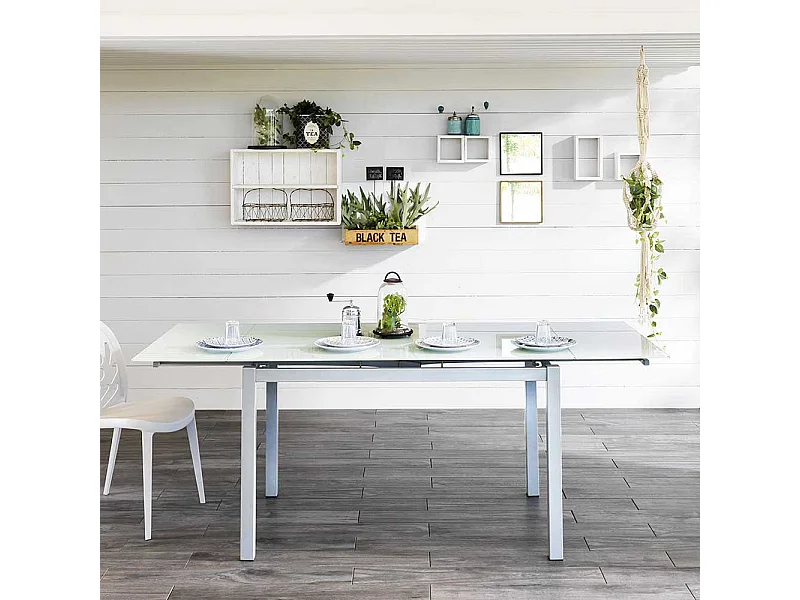 Ausziehbarer Tisch in Weiß Glasplatte