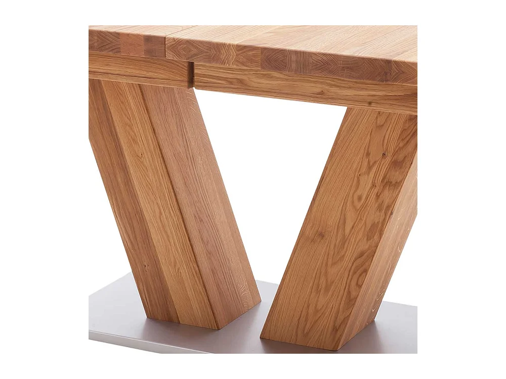 Ausziehbarer Esszimmertisch aus Wildeiche Massivholz V-Fußgestell