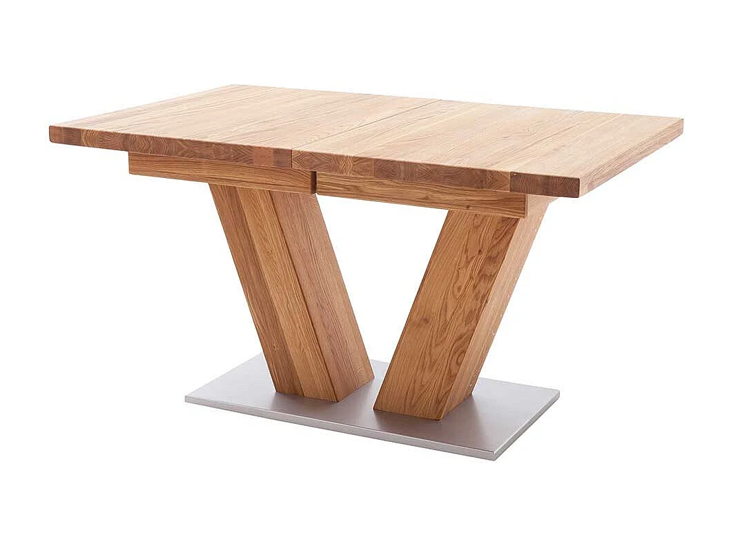 Ausziehbarer Esszimmertisch aus Wildeiche Massivholz V-Fußgestell