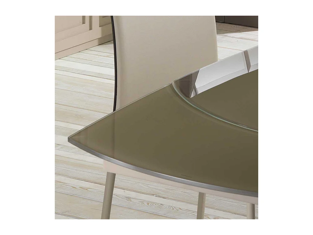 Moderner Esstisch mit grau-brauner Glasplatte ausziehbar