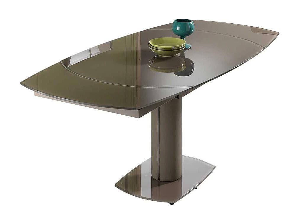 Moderner Esstisch mit grau-brauner Glasplatte ausziehbar