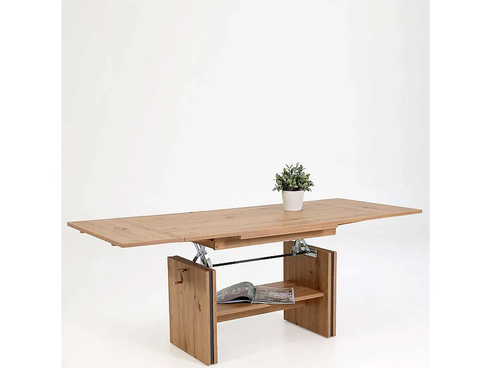 Couchtisch in Wildeichefarben ausziehbar und höhenverstellbar