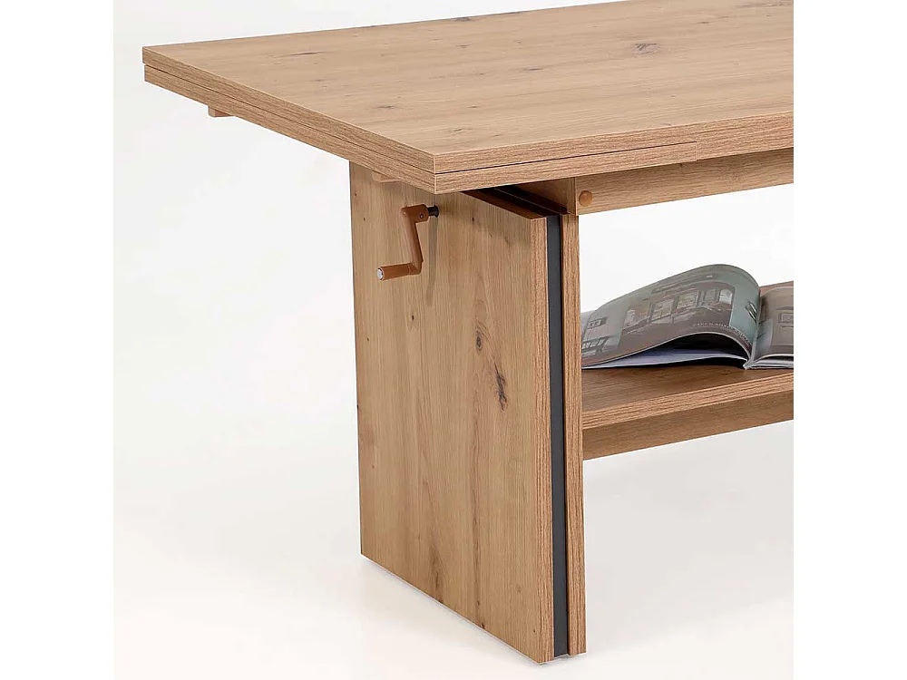 Couchtisch in Wildeichefarben ausziehbar und höhenverstellbar