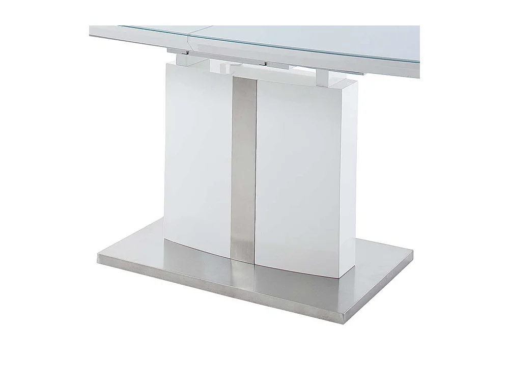 Ausziehbarer Säulen Esstisch mit Glas beschichtet Weiß Hochglanz