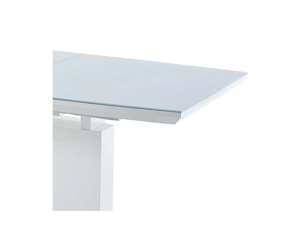 Ausziehbarer Säulen Esstisch mit Glas beschichtet Weiß Hochglanz