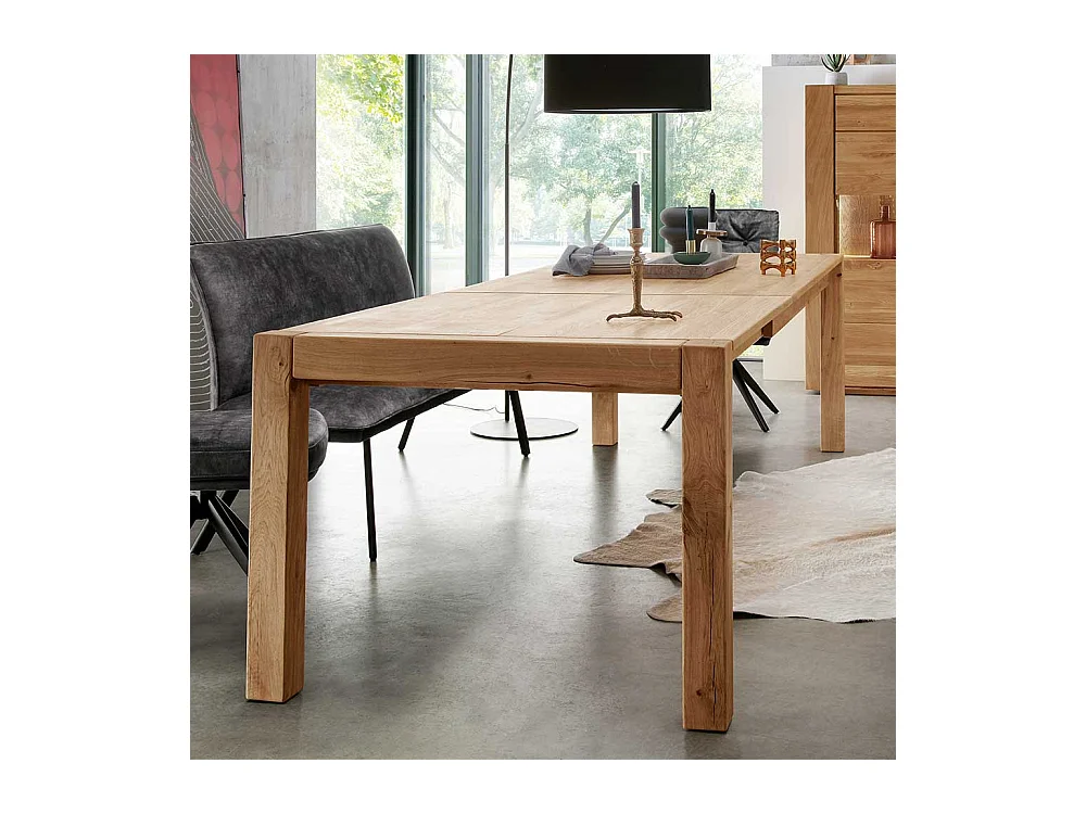 Tisch Massivholz ausziehbar aus Wildeiche Front Butterflyauszug