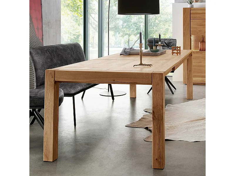 Tisch Massivholz ausziehbar aus Wildeiche Front Butterflyauszug